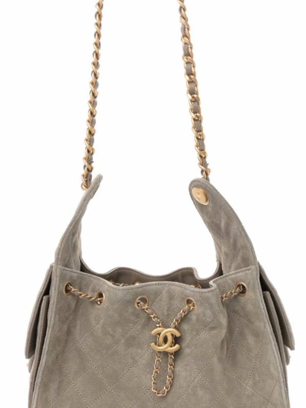 CHANEL 25 small gray suede